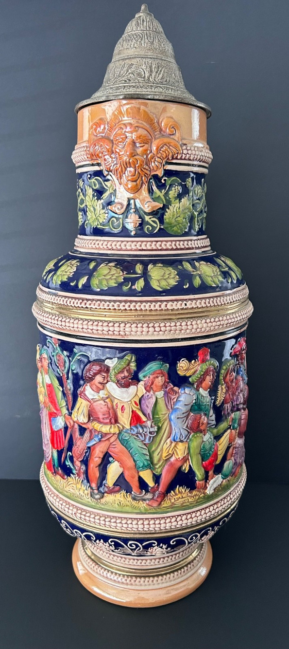 S. P. Gerz "Carousers" Stein W. Germany 3.0 L w/ pewter lid 16.5” Tall No. 403